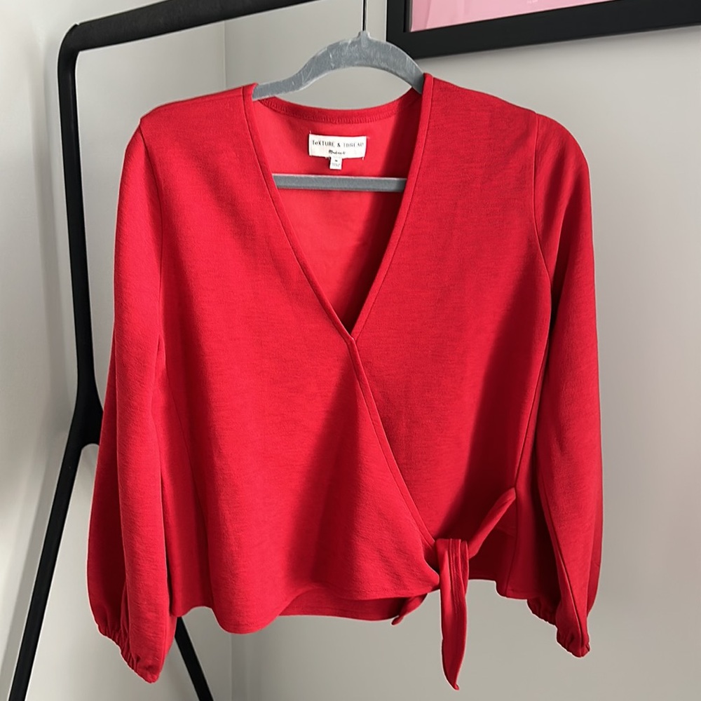 Madewell Texture & Thread Red Long Sleeve Wrap Winter Holiday Top Medium